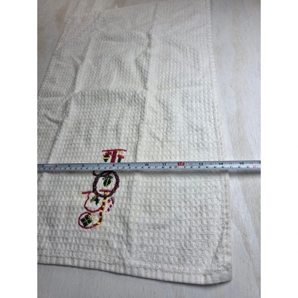 Simply Home White Waffle Cotton Christmas Joy Embroidered Hand Towel Classic
